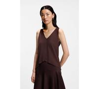 BOSS Top de algodón y lino con cuello en pico - StyleEcleita, 50558964 Marrón oscuro XS