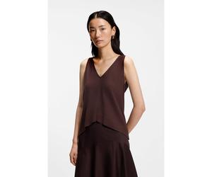 BOSS Top de algodón y lino con cuello en pico - StyleEcleita, 50558964 Marrón oscuro XS