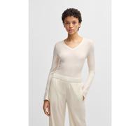 BOSS Top de manga larga con escote en pico en punto de canalé lustroso - StyleEllerson, 50532052 Natural XL