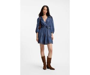 BOSS Vestido cruzado con efecto denim y mangas globo - StyleC_Dardy, 50559071 Azul 42