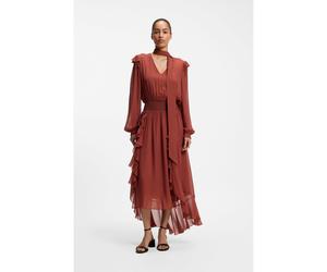 BOSS Vestido en georgette de crepé con pañuelo desmontable - StyleC_Domingue, 50556647 Rojo oscuro 34