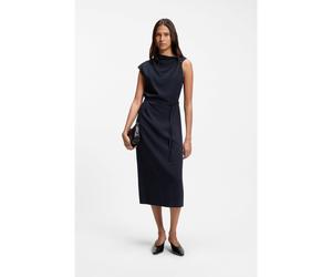 BOSS Vestido midi con detalles fruncidos en el hombro - StyleDannea, 50563778 Azul oscuro 36