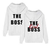 Boss y Real Boss Sudadera con Capucha para Pareja, Sudadera con Capucha De Grueso De Manga Larga con Bolsillos (1 Pieza) Real Boss-White-M