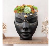Bossa Linda Maceta de Cabeza, decoración del hogar para Interiores y Exteriores, Regalos para Amantes de Las Plantas y Flores, para Superficie Plana o Montaje en Pared, 17,8 cm, diseño Serena, Negro