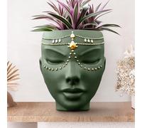 Bossa Linda Maceta de Cabeza, decoración del hogar para Interiores y Exteriores, Regalos para Amantes de Las Plantas y Flores, para Superficie Plana o Montaje en Pared, 17,8 cm, diseño Serena, Verde