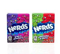 Bossjuice Wonka Nerds Duo-Pack - Wild Cherry & Watermelon y Grape & Strawberry | Crujientes Drágeos de azúcar, 2 x combinaciones de sabores clásicos, 2 x 46 g paquete + pegatinas GETZH ThankYou