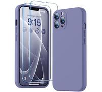 BossKiss Compatible con iPhone 13 Pro Max, funda de silicona líquida de alta calidad [tacto aterciopelado] [2 protectores de pantalla de vidrio templado 9H], funda de kit de protección completa a prueba de golpes, color gris lavanda