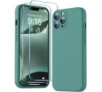 BossKiss Compatible con iPhone 13 Pro Max, funda de silicona líquida de alta calidad [tacto aterciopelado] [2 protectores de pantalla de vidrio templado 9H], funda de kit de protección completa a prueba de golpes, color verde pino