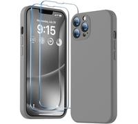 BossKiss Funda compatible con iPhone 13 Pro, funda de silicona líquida de alta calidad [tacto aterciopelado] [2 protectores de pantalla de vidrio templado 9H], funda de protección completa a prueba de golpes, color gris espacial
