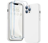 BossKiss Funda compatible con iPhone 13 Pro, funda de silicona líquida de alta calidad [terciopelo táctil] [2 protectores de pantalla de vidrio templado 9H], funda de kit de protección completa a prueba de golpes, color blanco