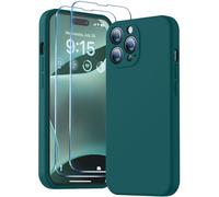 BossKiss Funda compatible con iPhone 14 Pro de 6.1 pulgadas, funda de silicona líquida de alta calidad [tacto aterciopelado] [2 protectores de pantalla de vidrio templado 9H], funda de protección integral a prueba de golpes, color verde azulado