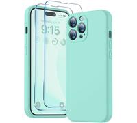 BossKiss Funda compatible con iPhone 14 Pro de 6.1 pulgadas, funda de silicona líquida de alta calidad [tacto aterciopelado] [2 protectores de pantalla de vidrio templado 9H], funda de protección completa a prueba de golpes, azul marino