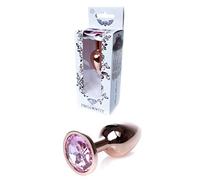 Bossoftoys - Color único - Plug anal de oro rosa - Plug dorado con piedra rosa - 64-00108 - Longitud 7 cm - Diámetro 2,7 cm - Caja de ventana de color.