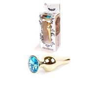 Bossoftoys - Plug anal dorado - Plug anal con piedra azul clara - Longitud 9,5 m - Diámetro 3 cm - 64-00067 - Caja de ventana de color.