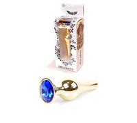 Bossoftoys - Plug anal dorado - Plug anal con piedra azul oscura - Longitud 9,5 m - Diámetro 3 cm - 64-00068 - Caja de ventana de color.