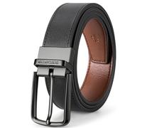 BOSTANTEN Cinturón de piel reversible para hombre, 3,5 cm, para pantalones de golf y traje casuales, cinturón dos en uno, regalo, 002-negro, Länge 115CM,32"-38" taille verstellbar