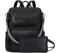 BOSTANTEN Mochila de cuero para mujer, mochila de ocio, bolso de viaje, bolso de mano, mochila para mujeres y niñas, 2 Pieces-Negro