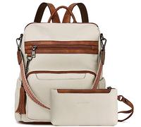 BOSTANTEN Mochila de cuero para mujer, mochila de ocio, bolso de viaje, bolso de mano, mochila para mujeres y niñas, 2 Pieces-beige, 32 x 14.5 x 32 cm, De moda