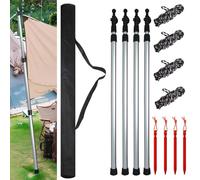 Bostar 4 PCS Palo Toldo Ajustable 90-230CM con Tapa de Goma Ancha Extensible Toldo Aluminio para Camping Barras de Tienda de Campaña de Aluminio para Furgonetas Camper (Plata)