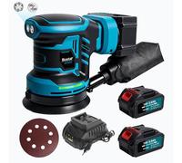 Bostar Lijadora Excéntrica Batería 18V, Ø125mm Motor Brushless, 2 Baterías 3.0Ah, Max. 21000 RPM, 6 Velocidades, Bolsa Polvo, Lijadora Orbital Inalámbrica Madera y Coche, Compatible Makita 18V