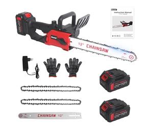 Bostar Motosierra de Batería 12 Pulgadas (30cm) con Motor Brushless, [2x 3.0Ah Baterías Incluidas] Compatible con Batería Makita 18V, Electrosierra con Lubricación Automática para Poda y Leña