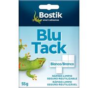 BOSTIK Blu Tack Blanco, Masilla Adhesiva Cuarteada, Moldeable y Reutilizable, Fijación de Todo Tipo de Objetos, Limpia, Segura y Fácil de Usar, Sustituye Chinchetas y Cintas Adhesivas, Sobre 55 g