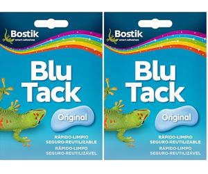 Bostik, Blu·Tack Original, Masilla adhesiva moldeable y reutilizable recomendada para la fijación de todo tipo de objetos, Azul (Paquete de 2)