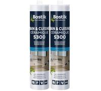 Bostik S300 - Sellador de silicona para baño y cocina, tratamiento antimoho, fácil de alisar, resistente a los productos de mantenimiento, transparente - cartucho de 300 ml (Paquete de 2)