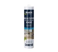 Bostik S300 - Sellador de silicona para baño y cocina, tratamiento antimoho, fácil de alisar, resistente a los productos de mantenimiento, transparente - cartucho de 300 ml