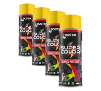 Bostik SUPER COLOR AMARILLO TRÁFICO RAL 1023, Pintura en Spray Acrílica para Uso Profesional y Doméstico, Multiusos, Secado Rápido, Acabado Brillante, Interior y Exterior, Bote 400 ml (Paquete de 4)