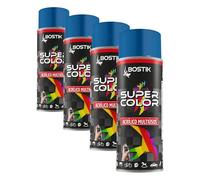 Bostik SUPER COLOR AZUL CIELO RAL 5010, Pintura en Spray Acrílica para Uso Profesional y Doméstico, Multiusos, Secado Rápido, Acabado Brillante, Interior y Exterior, Bote 400 ml (Paquete de 4)