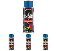 Bostik SUPER COLOR AZUL GENCIANA RAL 5010, Pintura en Spray Acrílica para Uso Profesional y Doméstico, Multiusos, Secado Rápido, Acabado Brillante, Interior y Exterior, Bote 400 ml (Paquete de 4)