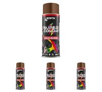Bostik SUPER COLOR MARRÓN NUEZ RAL 8011, Pintura en Spray Acrílica para Uso Profesional y Doméstico, Multiusos, Secado Rápido, Acabado Brillante, Interior y Exterior, Bote 400 ml (Paquete de 4)