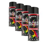 Bostik SUPER COLOR NEGRO BRILLANTE RAL 9005, Pintura en Spray Acrílica para Uso Profesional y Doméstico, Multiusos, Secado Rápido, Acabado Brillante, Interior y Exterior, Bote 400 ml (Paquete de 4)