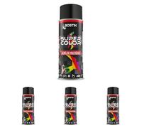 Bostik SUPER COLOR NEGRO MATE RAL 9005, Pintura en Spray Acrílica para Uso Profesional y Doméstico, Multiusos, Secado Rápido, Acabado Brillante, Interior y Exterior, Bote 400 ml (Paquete de 4)