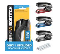 Bostitch, B175-ASST, Grapadora resistente con capacidad de 40 hojas, sin atascos, media tira, cabe en la palma de tu mano, para aula, oficina o escritorio, color aleatorio