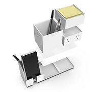 Bostitch Office Konnect - Organizador de escritorio y estación de carga, 2 puertos USB y 2 enchufes, carga teléfonos y tabletas, taza para lápices, diseño de 4 piezas, color blanco