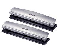 Bostitch - Perforadora de 3 agujeros, capacidad para 12 hojas, metal, plata, paquete de 2