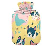 Boston Dog - Botella de agua caliente de color pastel con funda suave, bolsa calentadora de 2 litros para aliviar el dolor