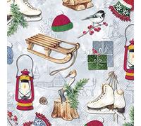 Boston International IHR - Servilletas de papel de 3 capas de Navidad, tamaño de almuerzo de 20 unidades, trineo de invierno, color azul claro