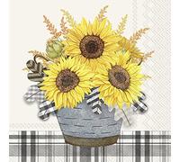 Boston International IHR - Servilletas de papel de 3 capas para otoño, otoño y Acción de Gracias, tamaño de cóctel de 20 unidades, girasoles a cuadros