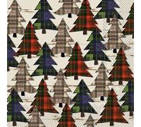 Boston International IHR - Servilletas de Papel Decoradas de 3 Capas, Tamaño de Almuerzo de 20 Unidades, Pinos a Cuadros, Color Crema