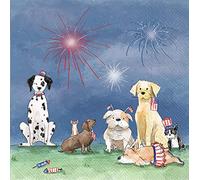 Boston International IHR Servilletas de papel para bebidas de cóctel de 3 capas, 20 unidades, 5 x 5 pulgadas, cachorros patrióticos