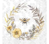 Boston International IHR - Servilletas de papel para bebidas de cóctel de 3 capas, 20 unidades, 5 x 5 pulgadas, corona de flores silvestres de abeja