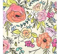 Boston International IHR Servilletas de papel para bebidas de cóctel de 3 capas, 20 unidades, 5 x 5 pulgadas, crema de fiesta de flores