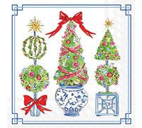 Boston International Rosanne Beck - Servilletas de papel con diseño de 3 capas con diseño de Navidad, 20 unidades, diseño de árboles topiarios brillantes