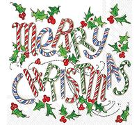 Boston International Rosanne Beck - Servilletas de papel con diseño de 3 capas IHR, 20 unidades, tamaño de almuerzo, bastón de Feliz Navidad