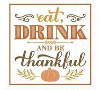 Boston International Rosanne Beck - Servilletas de papel de 3 capas para otoño, Halloween, Acción de Gracias, IHR de 3 capas, tamaño de cóctel de 20 unidades, Eat Drink Be Thankful