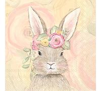 Boston International Servilletas de papel IHR de 3 capas, tamaño de cóctel de 20 unidades, corona de flores de conejo