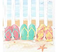 Boston International Servilletas de papel IHR de 3 capas, tamaño de cóctel de 20 unidades, Sandy Flip Flops